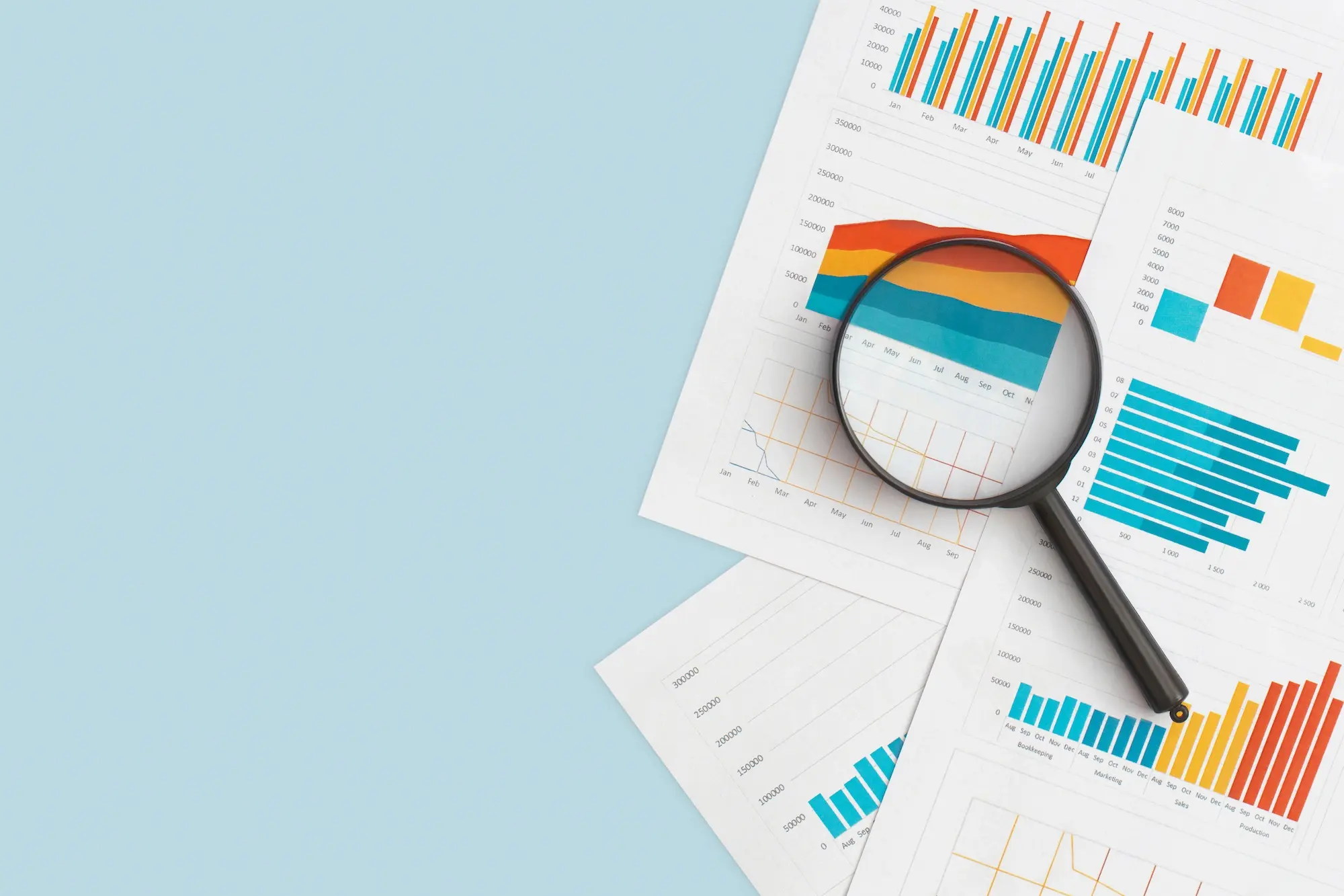 Business graphs and charts on table. Financial development, Banking Account, Statistics